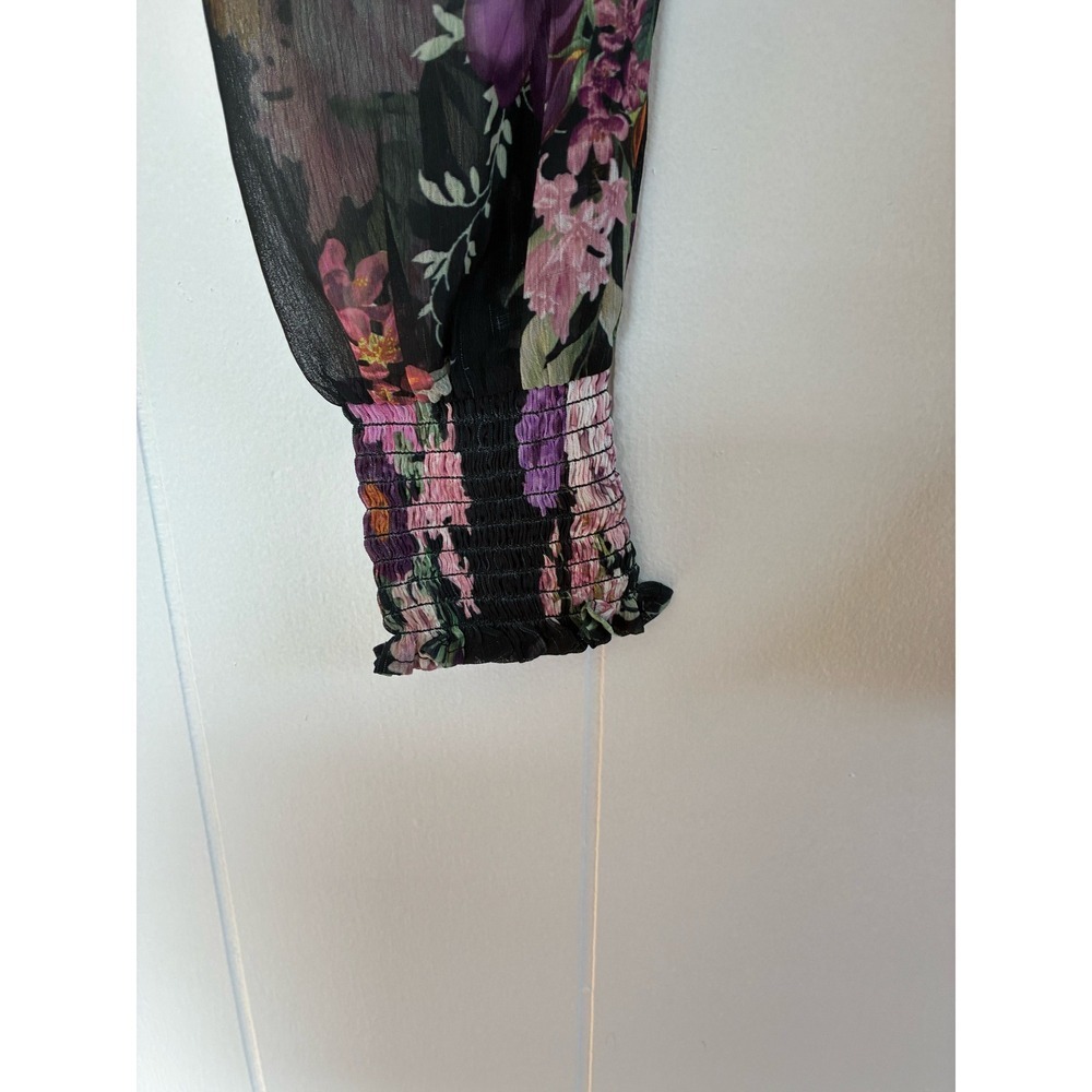 NWT Lipsy London Floral Square Neck Ruched Long‎ Sleeve Sheer Blouse Women S 6 - Picture 4 of 6